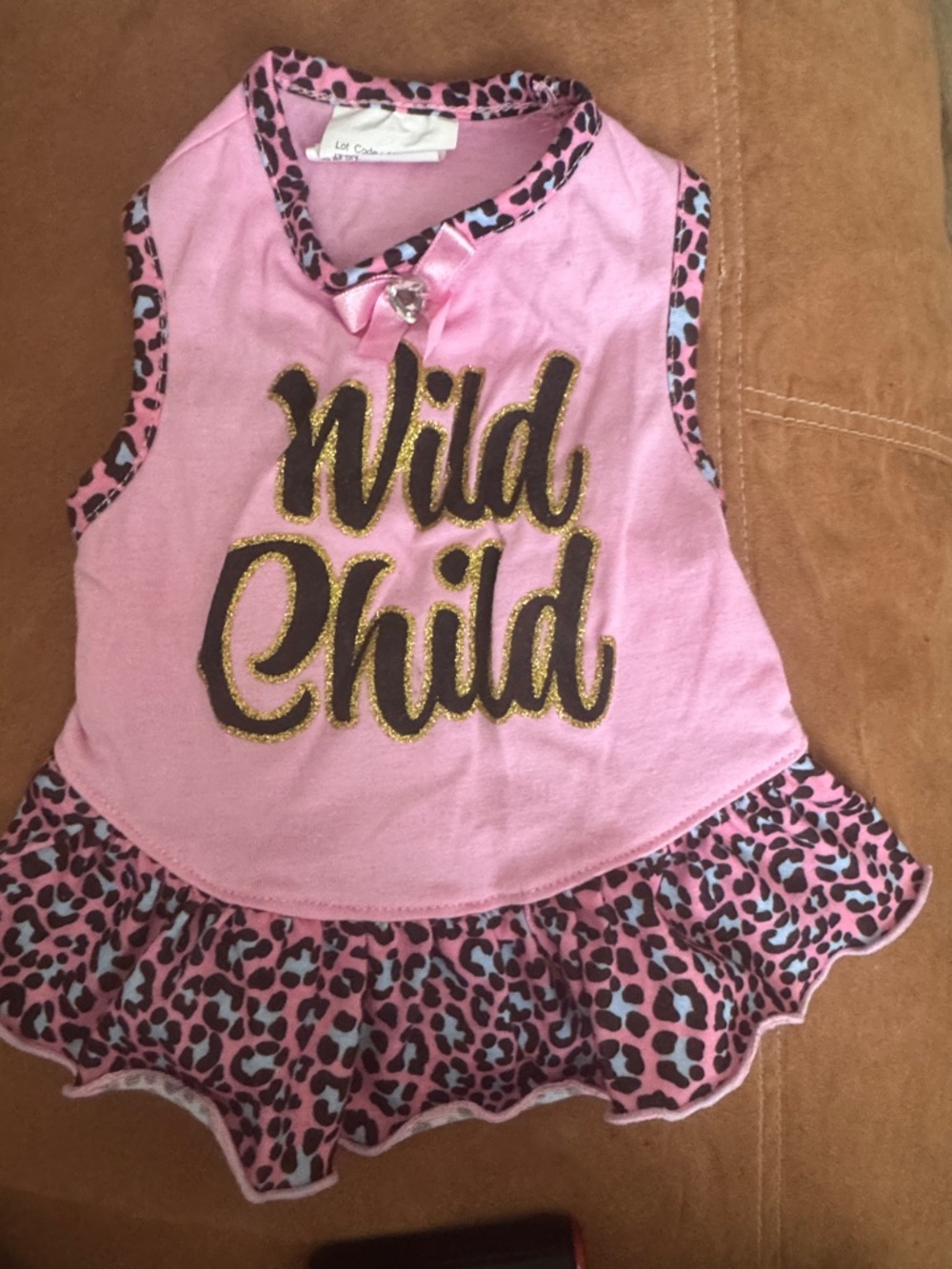 "Wild Child" Pink Leopard Trim Sleeveless Dress doggie dress used good condition
